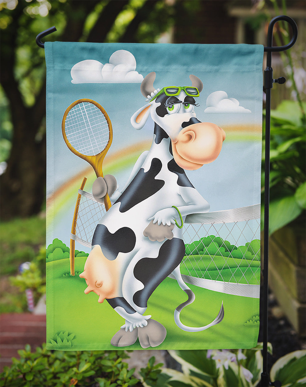 Cow playing Tennis Flag Garden Size APH0533GF