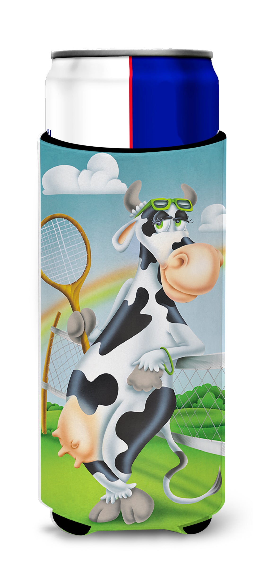 Cow playing Tennis  Ultra Beverage Insulators for slim cans APH0533MUK  the-store.com.
