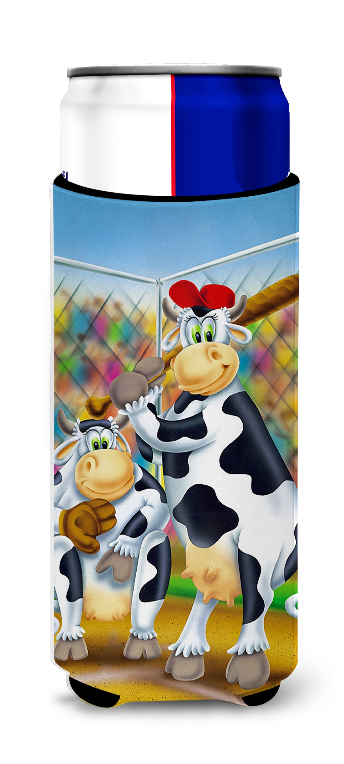 Cow playing Baseball  Ultra Beverage Insulators for slim cans APH0534MUK  the-store.com.