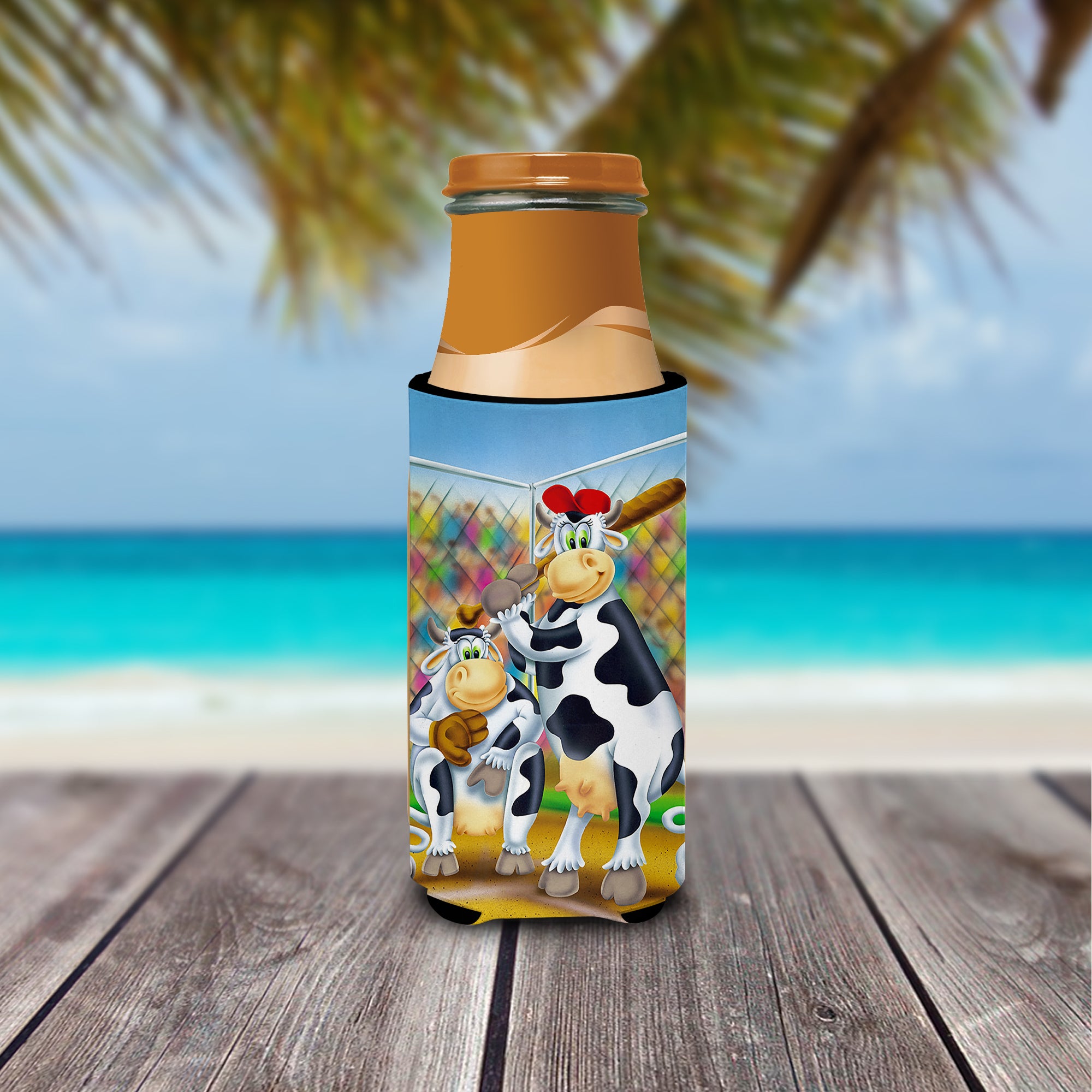 Cow playing Baseball  Ultra Beverage Insulators for slim cans APH0534MUK