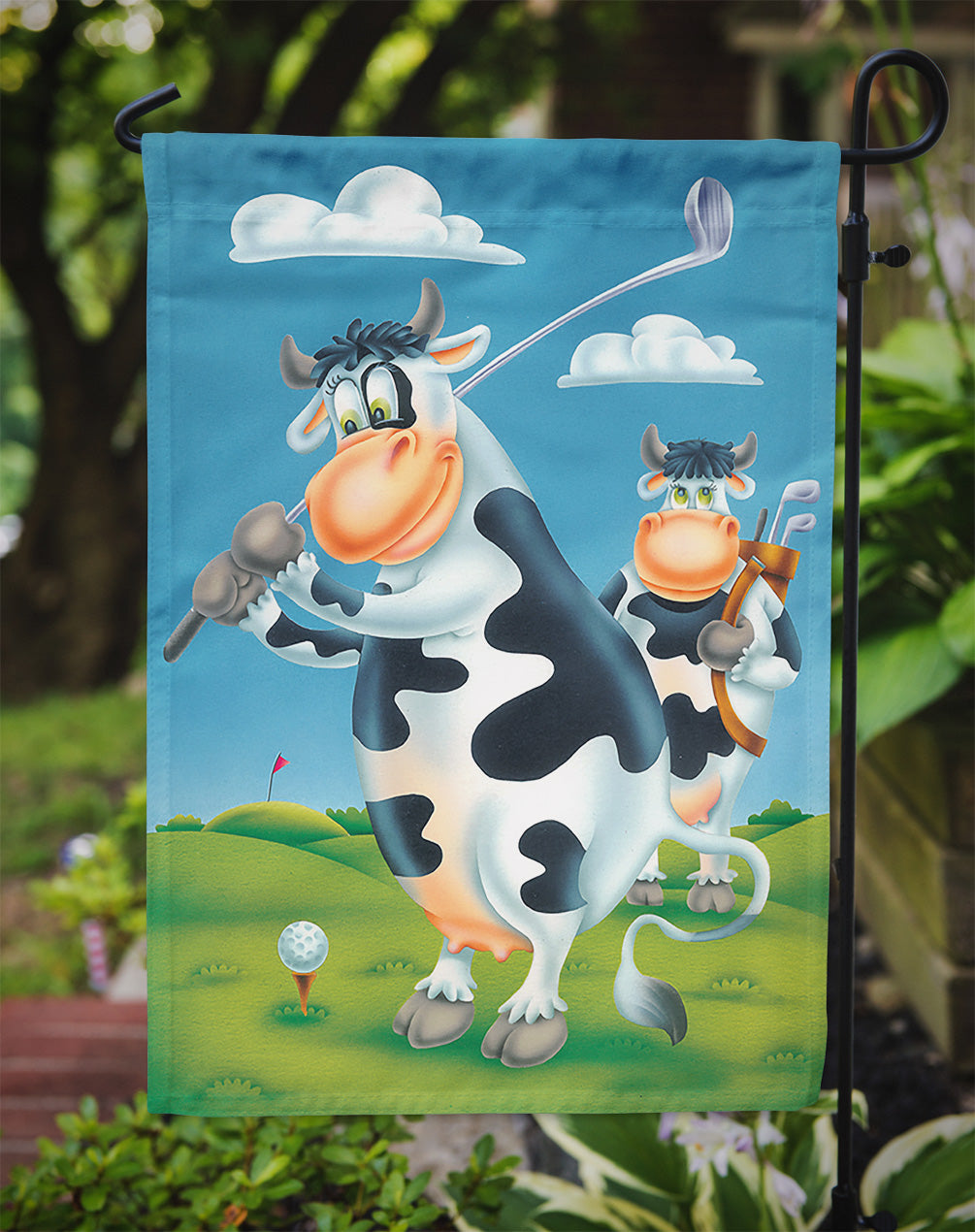 Cow playing Golf Flag Garden Size APH0535GF