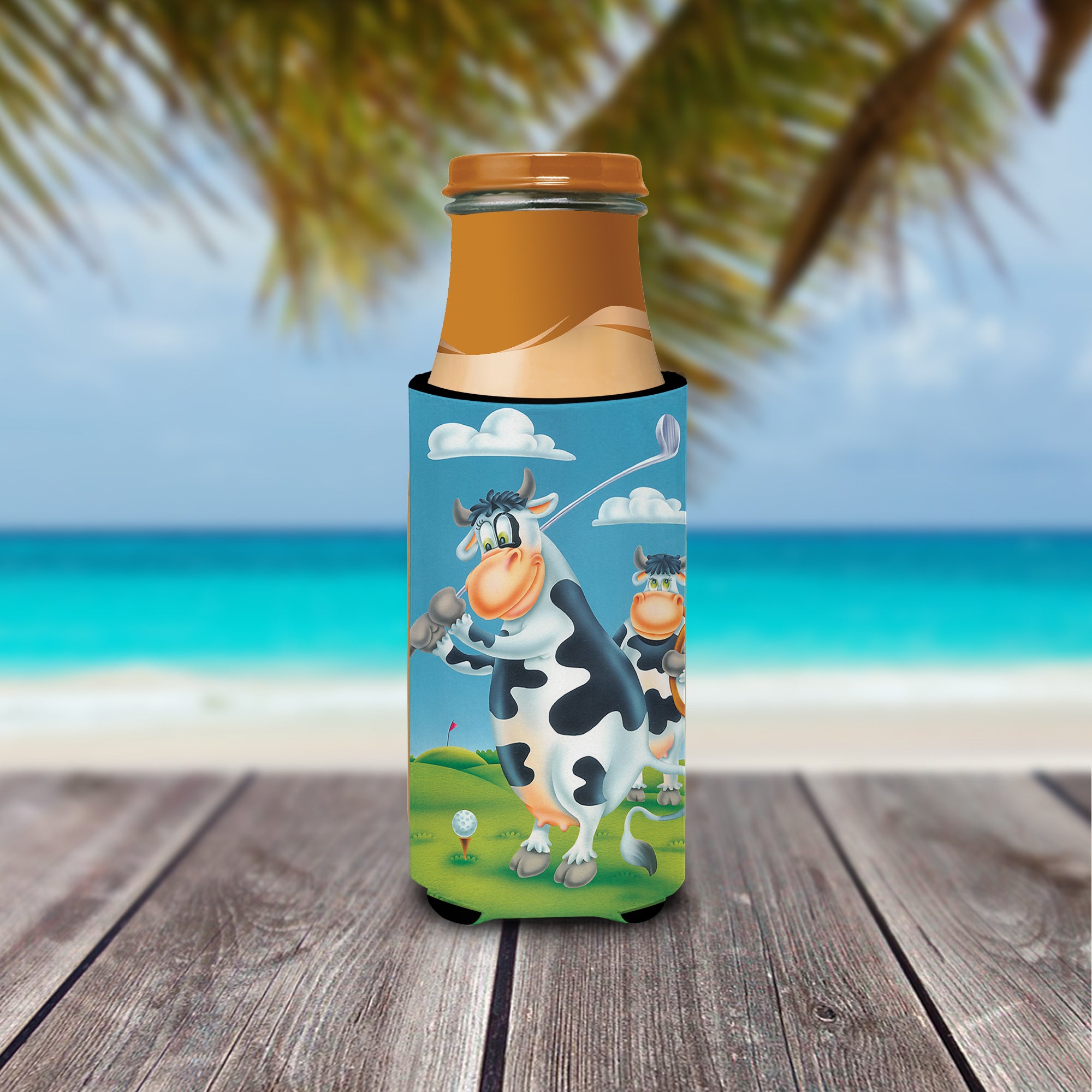Cow playing Golf  Ultra Beverage Insulators for slim cans APH0535MUK  the-store.com.