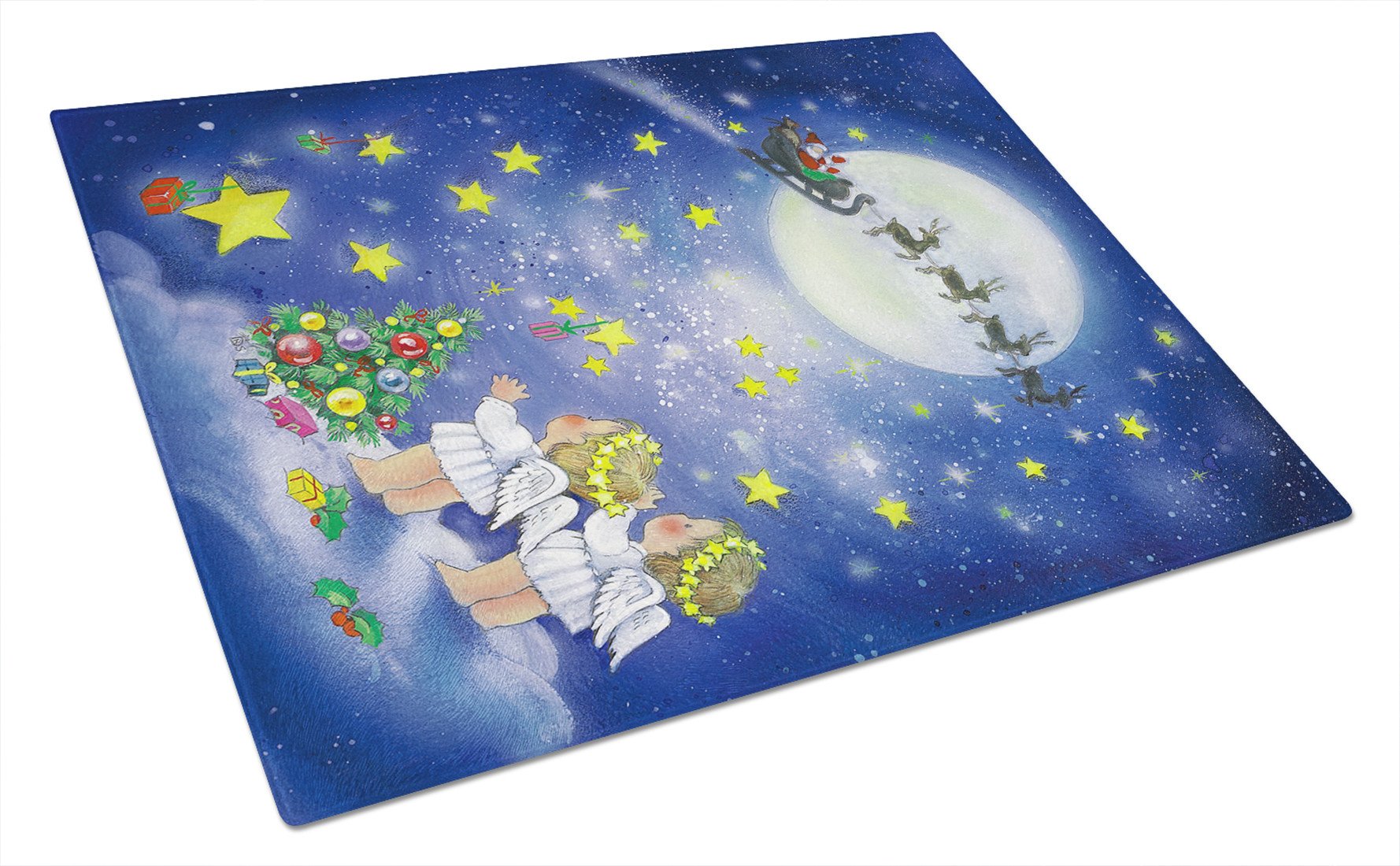 Angels watching Santa Claus Glass Cutting Board Large APH0690LCB by Caroline's Treasures