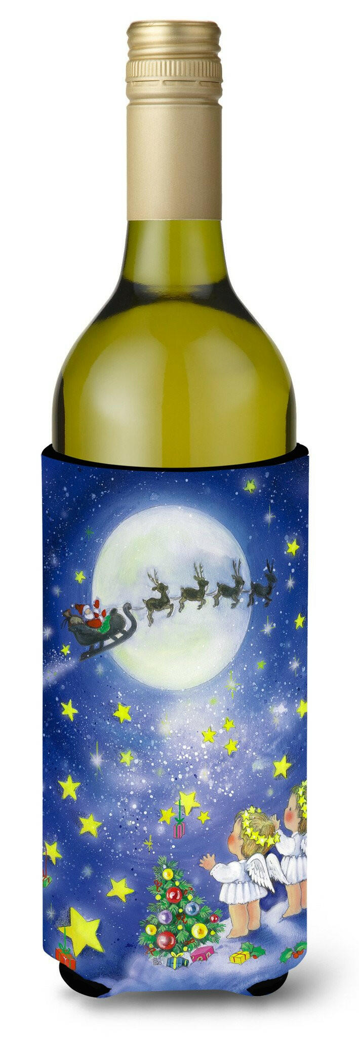 Angels watching Santa Claus Wine Bottle Beverage Insulator Hugger APH0690LITERK by Caroline&#39;s Treasures