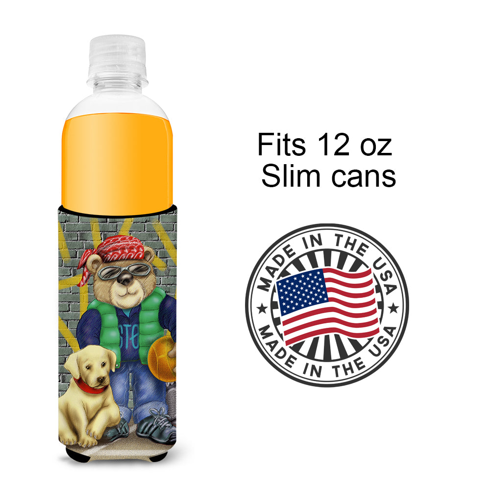 Teddy Bear and his Lab  Ultra Beverage Insulators for slim cans APH0856MUK