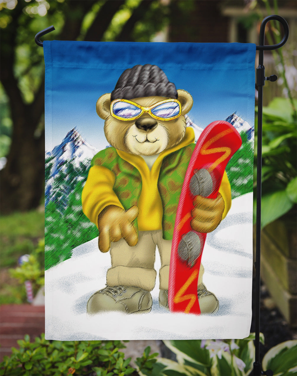 Teddy Bear Snowboarding Flag Garden Size