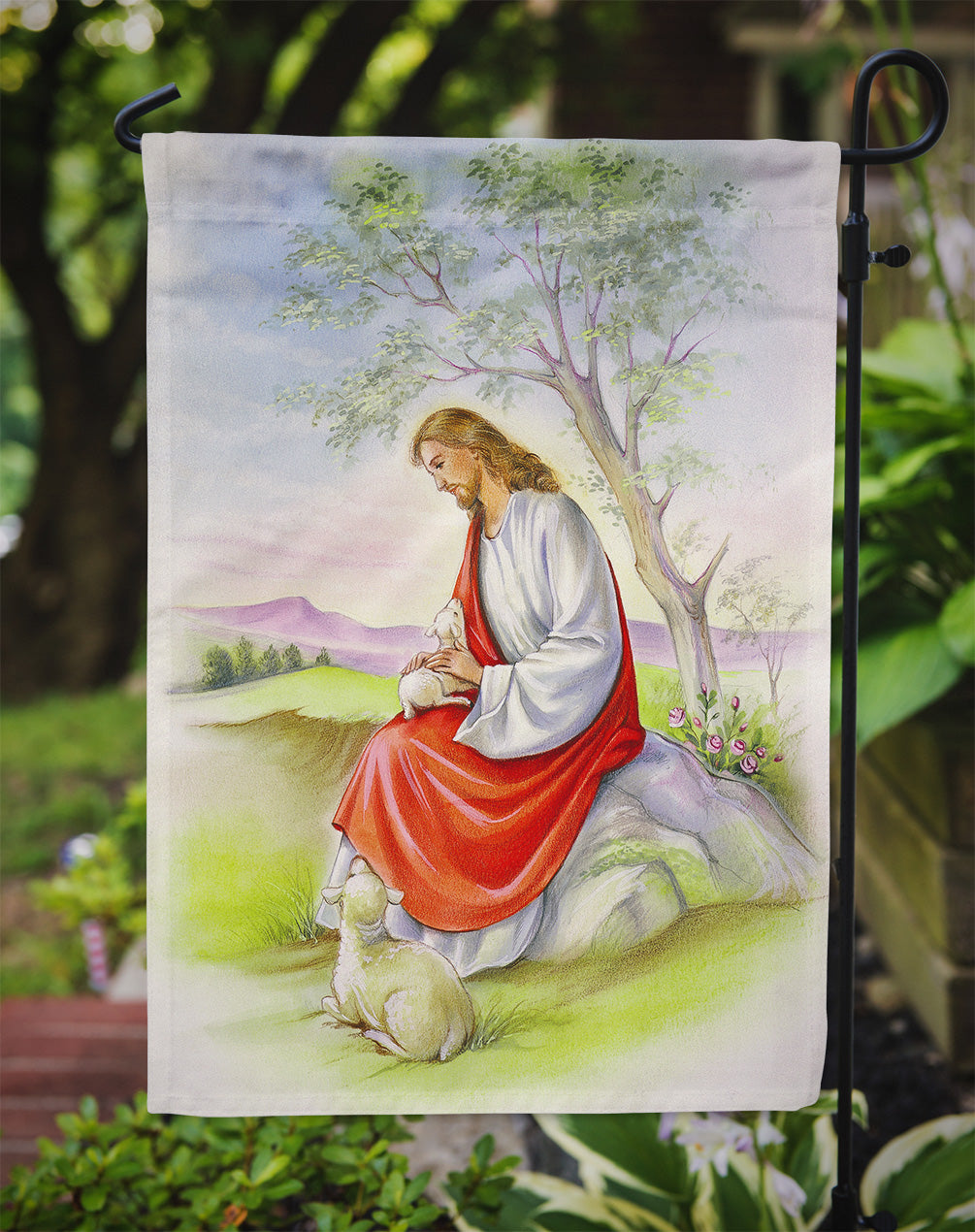Drapeau Jésus avec Agneau Taille Jardin APH0920GF
