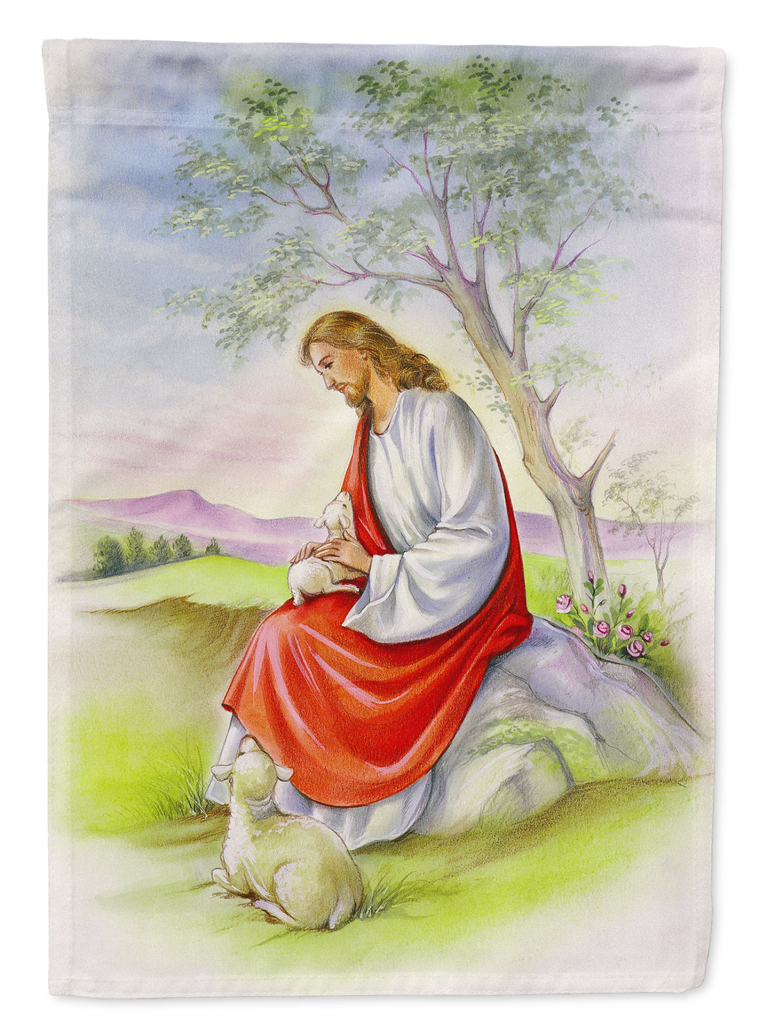 Drapeau Jésus avec Agneau Taille Jardin APH0920GF
