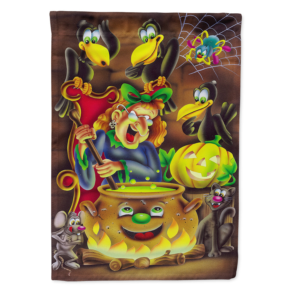 Witch and Crows Stirring it up Halloween Flag Canvas House Size APH0934CHF  the-store.com.
