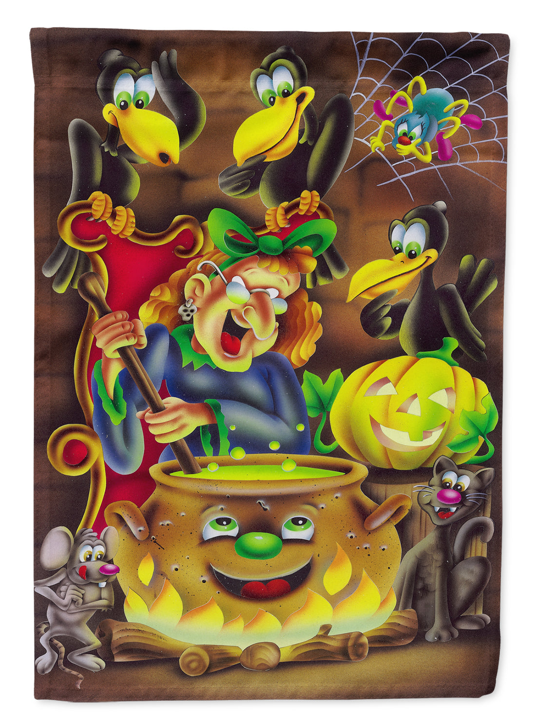 Witch and Crows Stirring it up Halloween Flag Garden Size APH0934GF