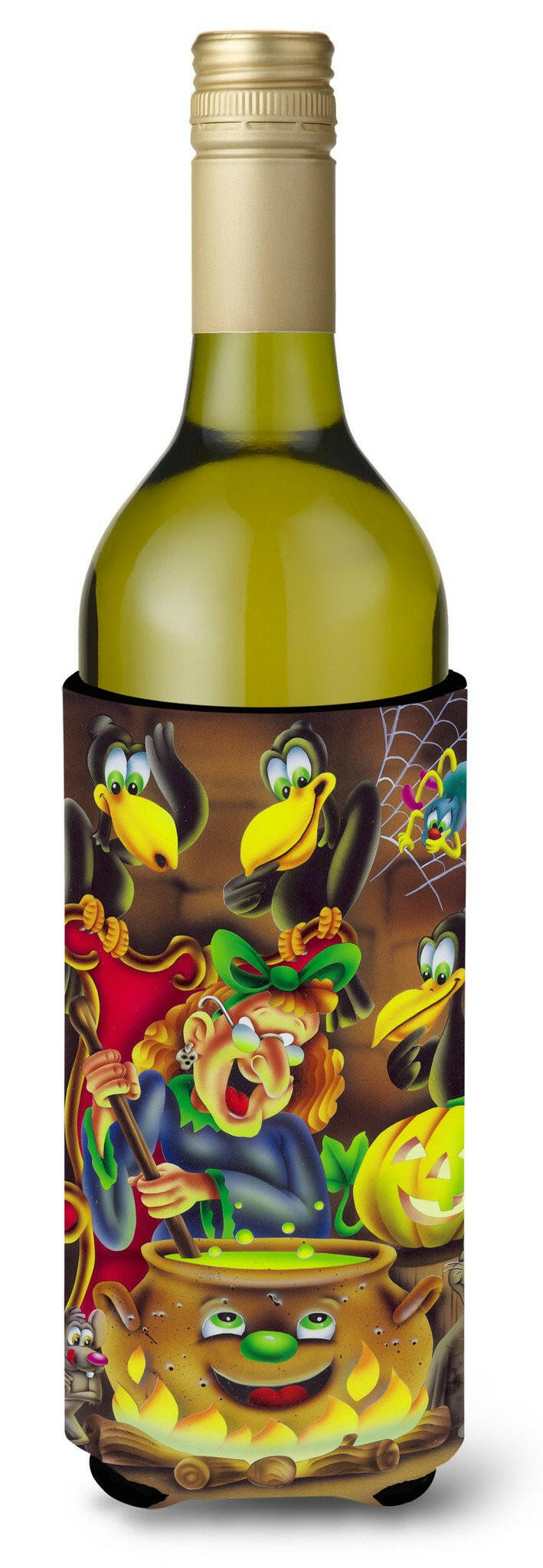 Witch and Crows Stirring it up Halloween Wine Bottle Beverage Insulator Hugger APH0934LITERK by Caroline's Treasures