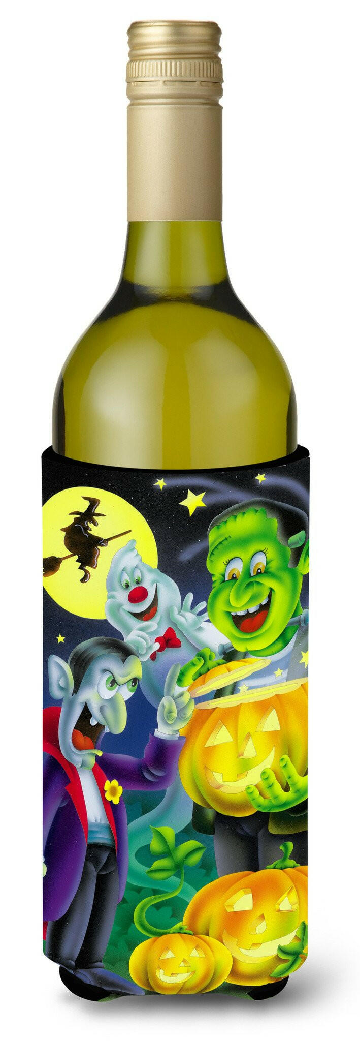 Halloween with Dracula and Frankenstein Wine Bottle Beverage Insulator Hugger APH0935LITERK by Caroline's Treasures