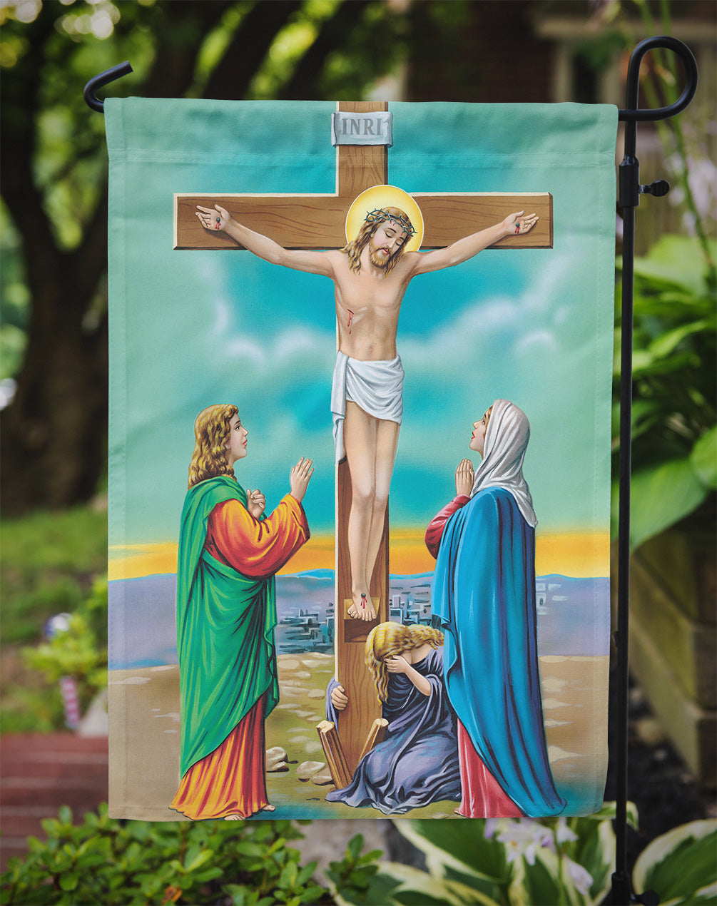 Jesus on the Cross Crucifixion Flag Garden Size APH1307GF  the-store.com.