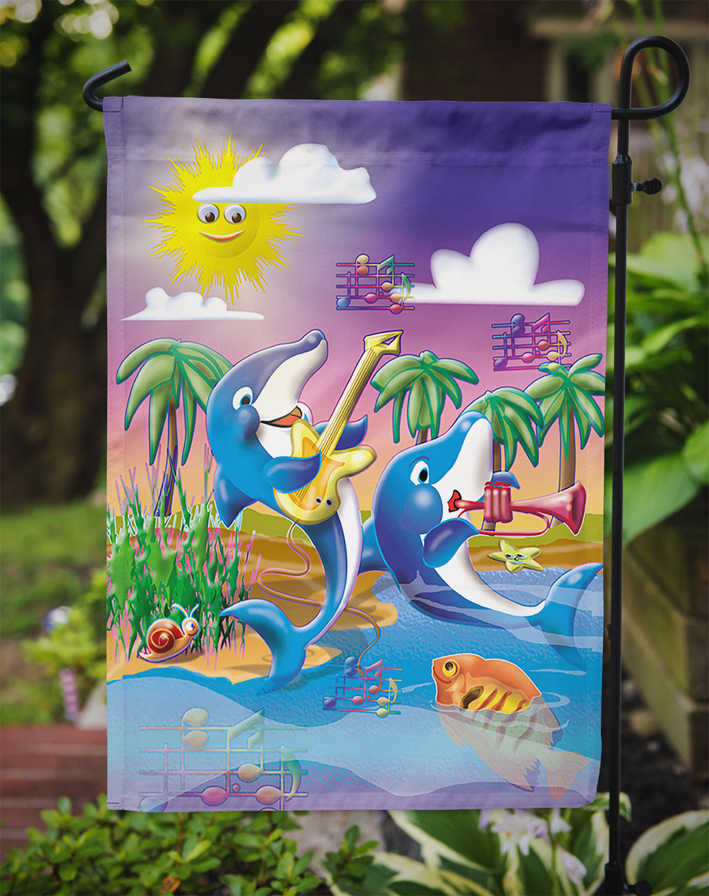 Dolphin's Playing Music Flag Garden Size  the-store.com.