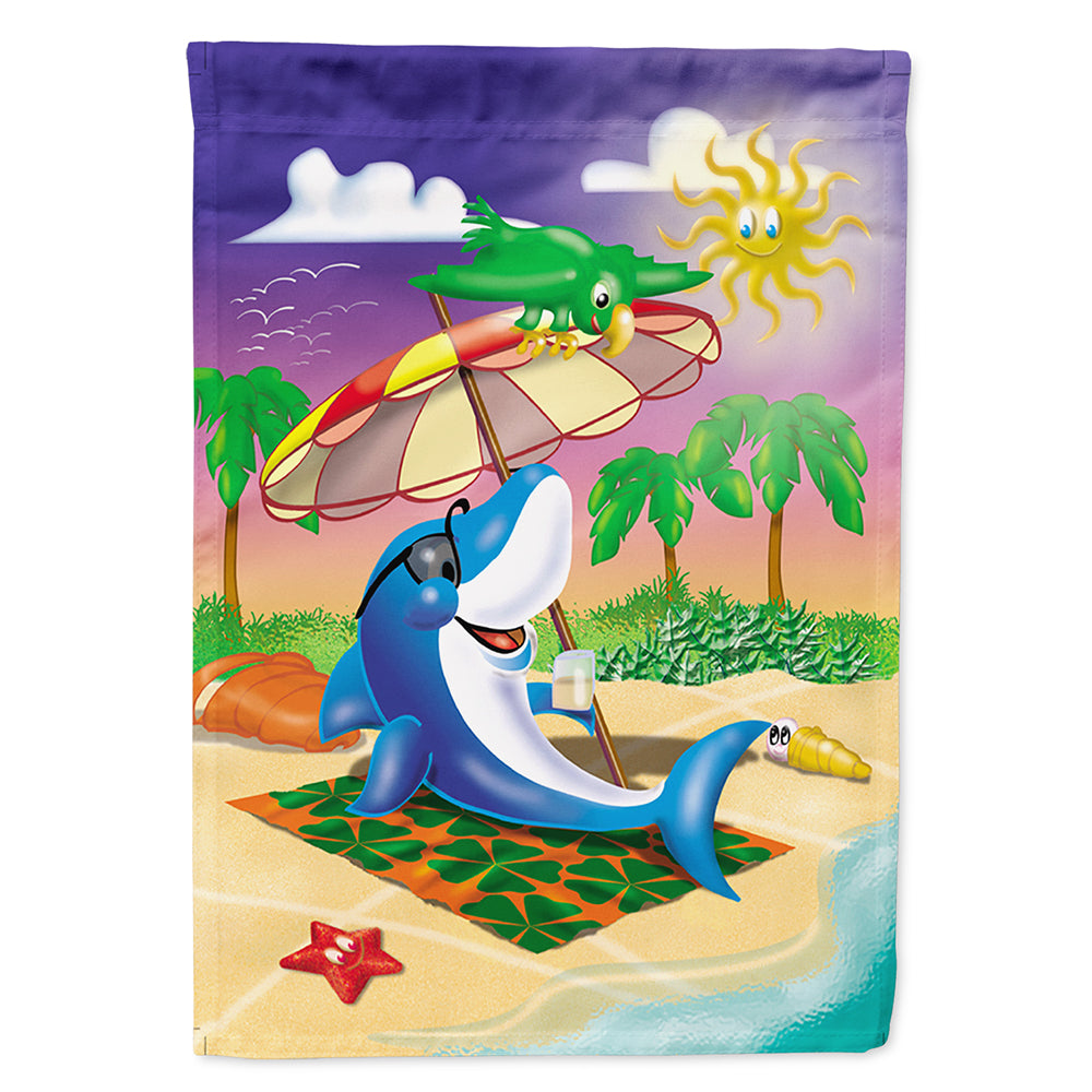 Dolphin Sunning on the Beach Flag Canvas House Size APH2488CHF  the-store.com.
