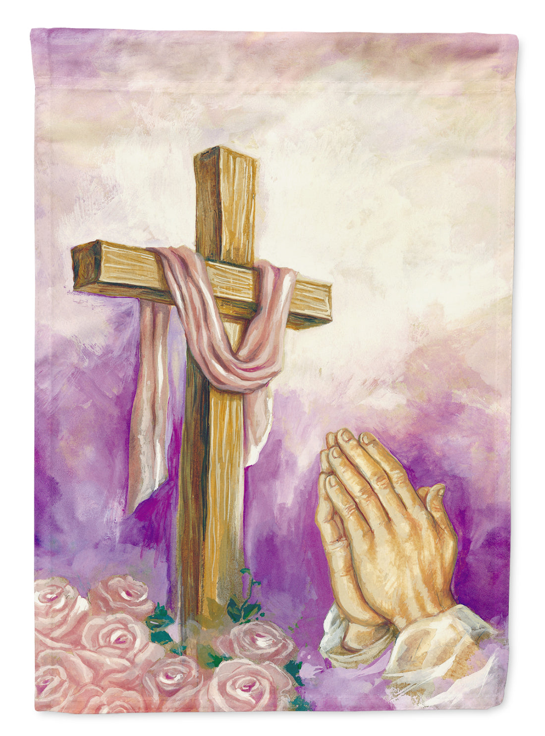 Croix de Pâques avec Mains en prière Drapeau Toile Maison Taille APH2810CHF