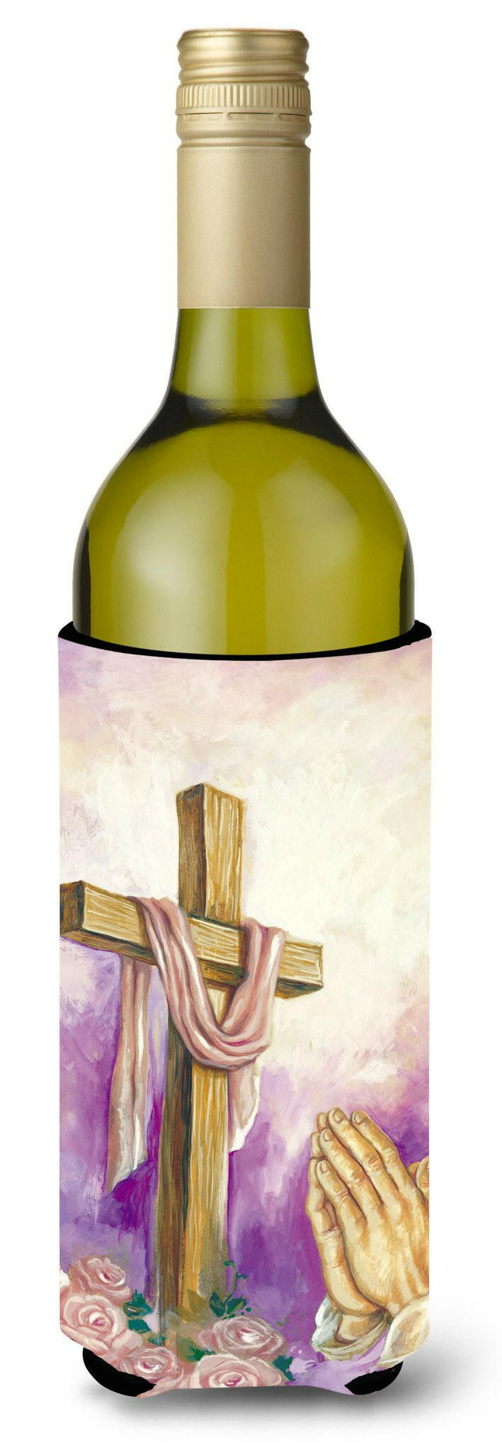 Easter Cross with Praying Hands Wine Bottle Beverage Insulator Hugger APH2810LITERK by Caroline&#39;s Treasures