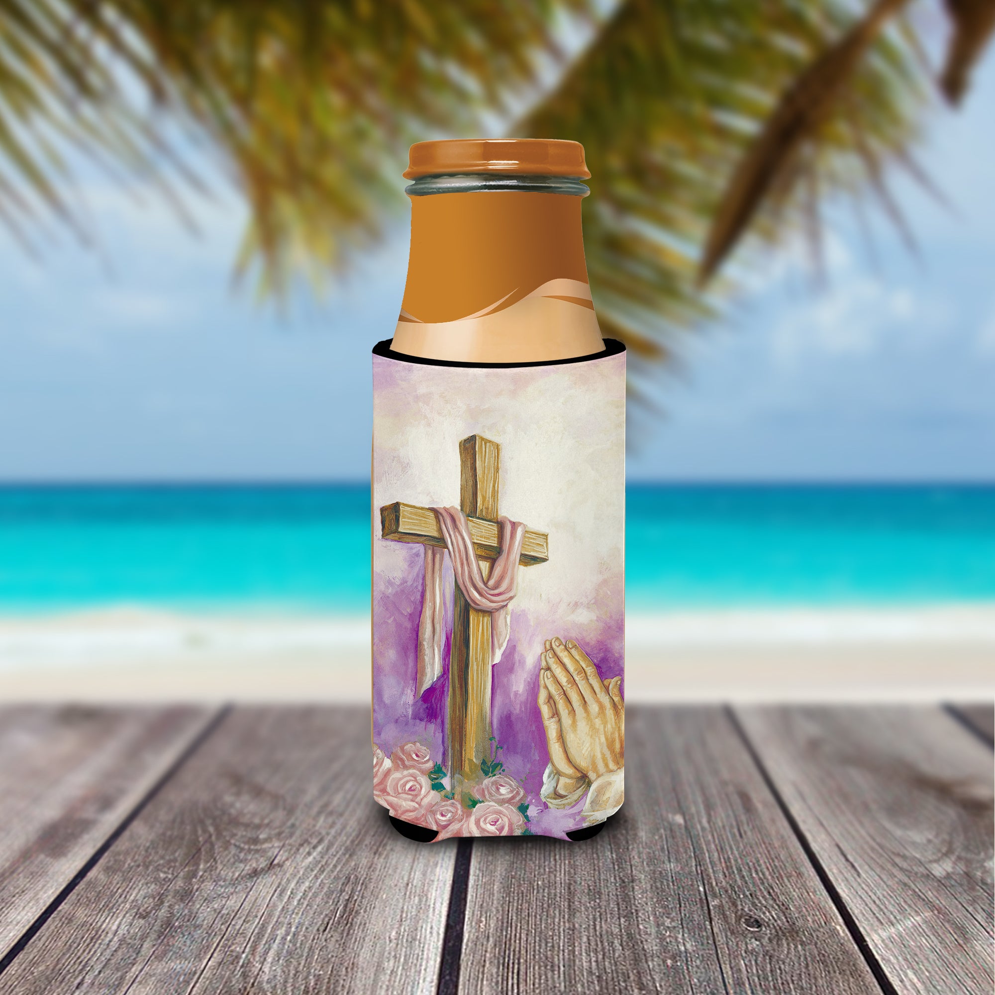 Easter Cross with Praying Hands Ultra Beverage Insulators for slim cans APH2810MUK  the-store.com.