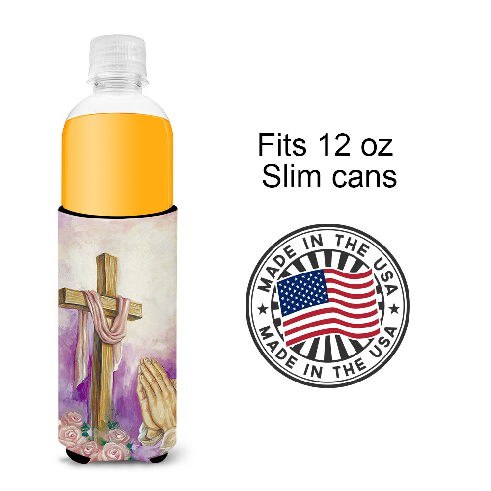 Easter Cross with Praying Hands Ultra Beverage Insulators for slim cans APH2810MUK  the-store.com.