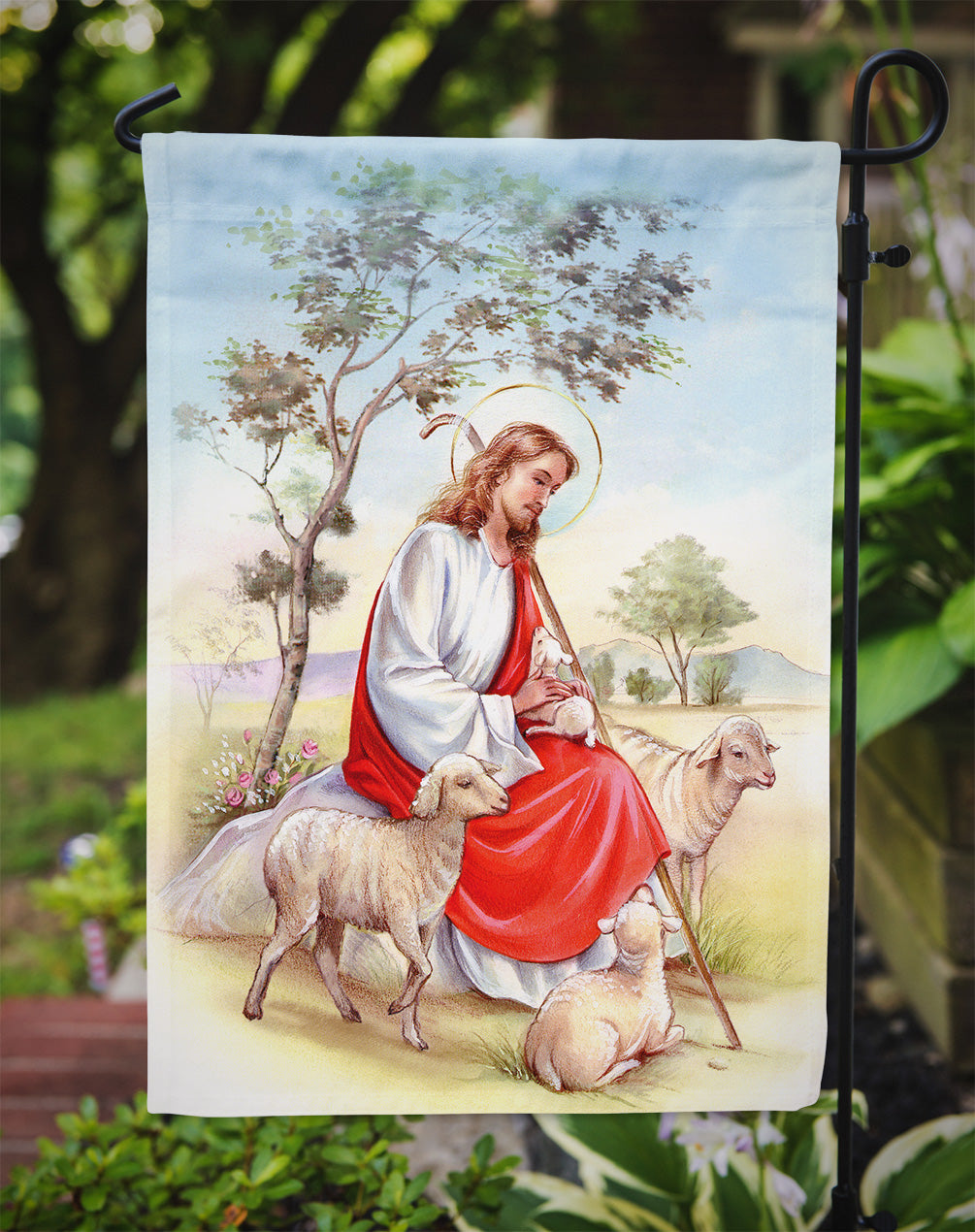 Jésus tenant un agneau drapeau taille jardin APH3421GF