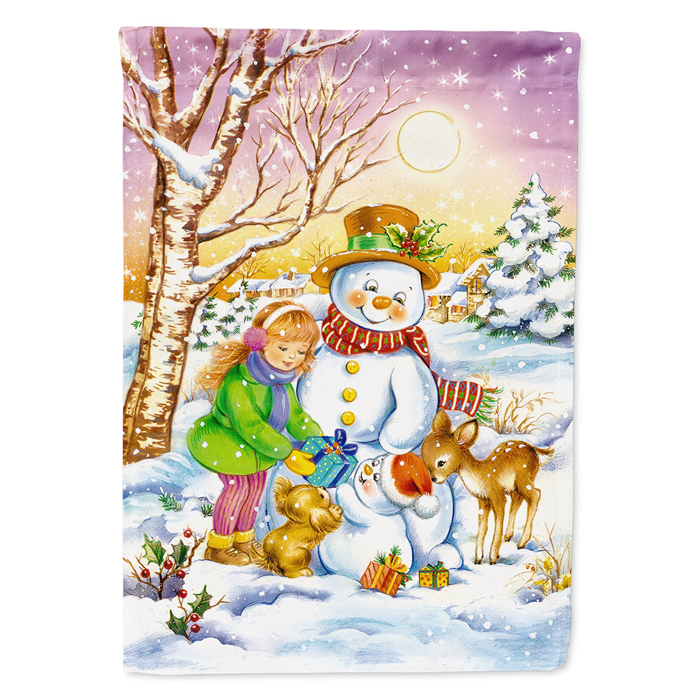 Girl and Animals with Snowman Flag Canvas House Size APH3544CHF