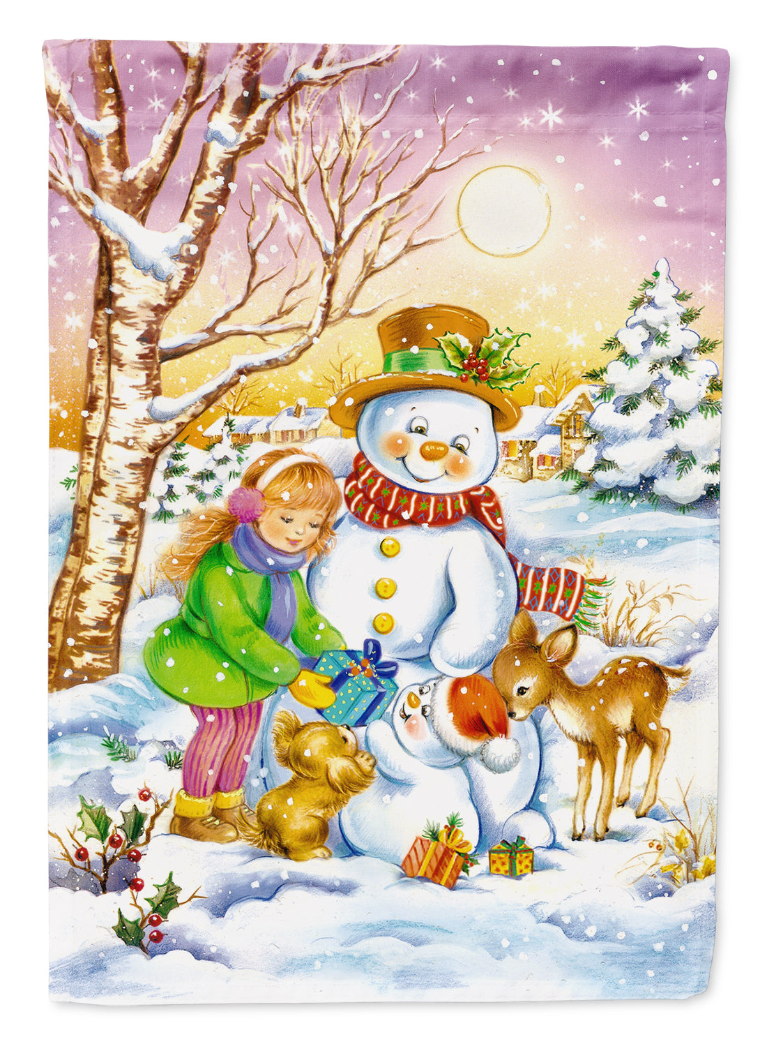 Girl and Animals with Snowman Flag Garden Size APH3544GF.
