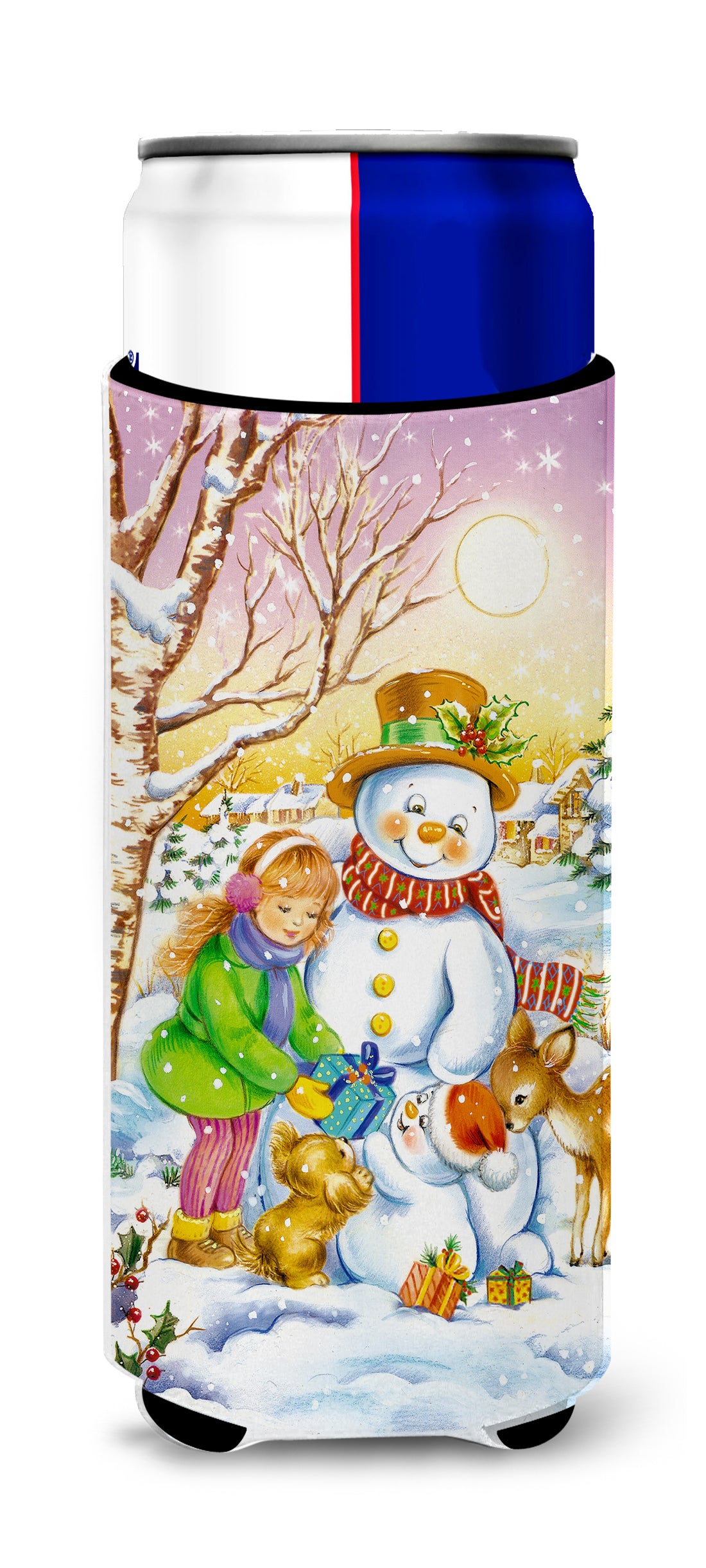 Girl and Animals with Snowman Ultra Beverage Insulators for slim cans APH3544MUK
