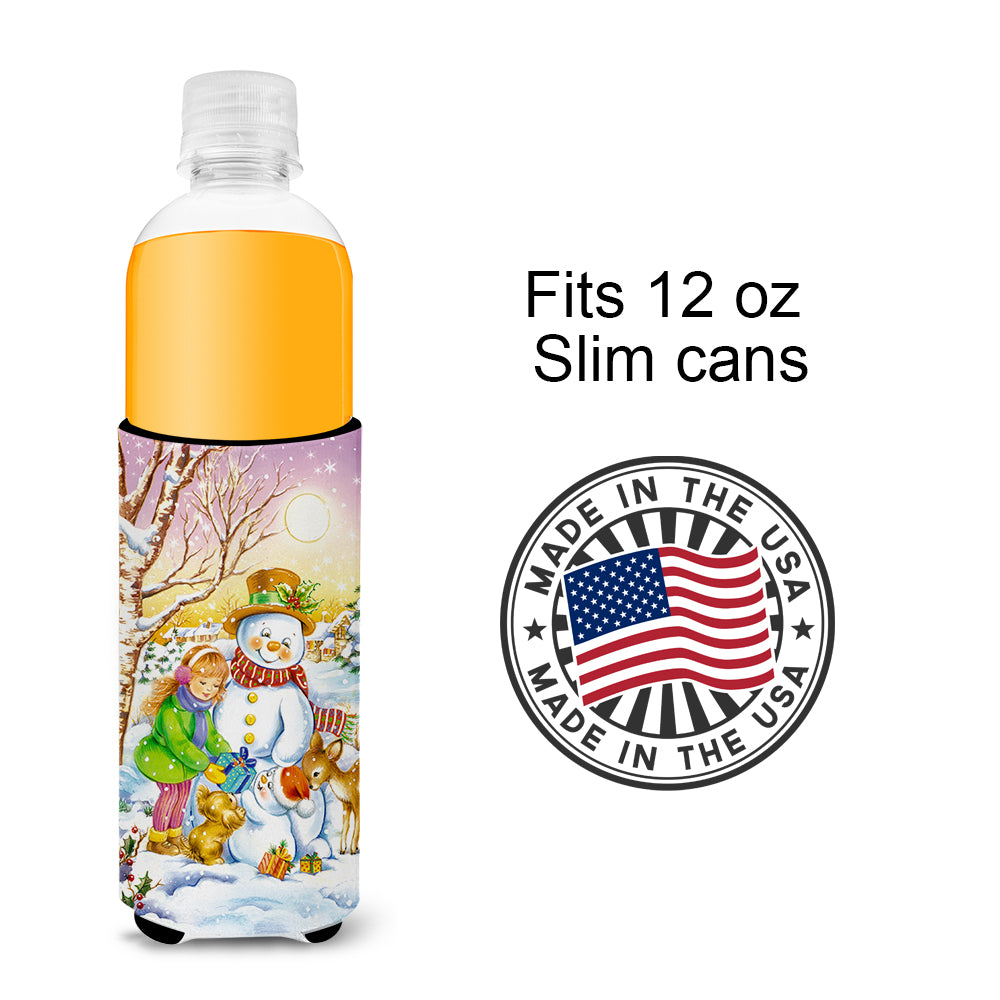 Girl and Animals with Snowman Ultra Beverage Insulators for slim cans APH3544MUK  the-store.com.