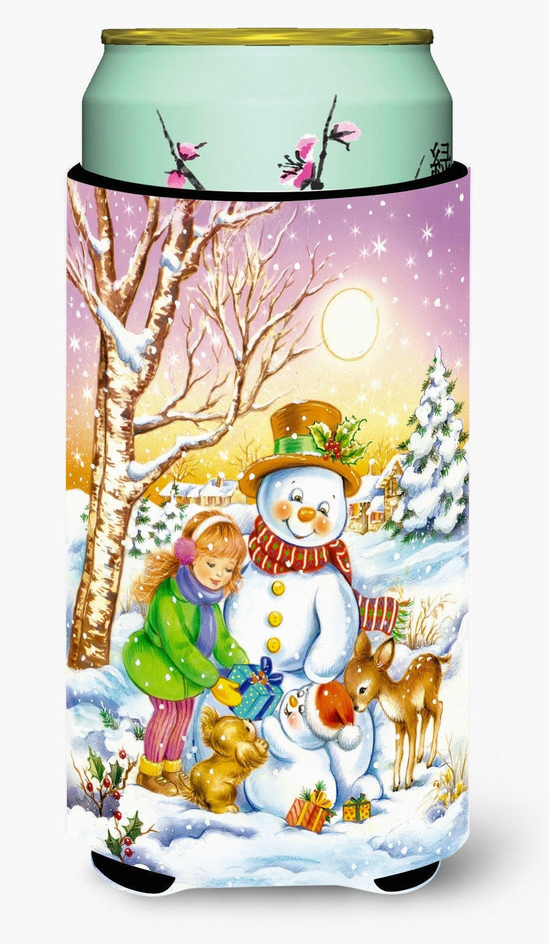 Girl and Animals with Snowman Tall Boy Beverage Insulator Hugger APH3544TBC by Caroline's Treasures