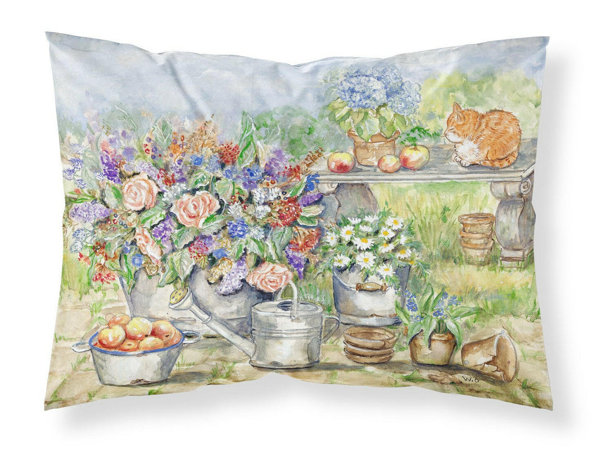 Patio Bouquet and Cat Fabric Standard Pillowcase APH3567PILLOWCASE by Caroline&#39;s Treasures