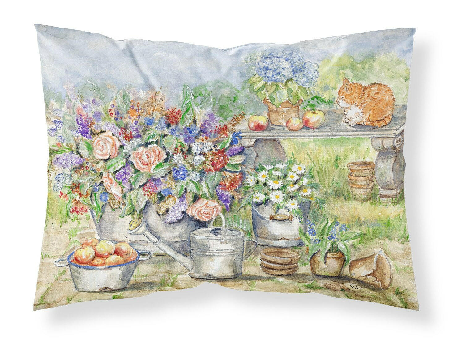Patio Bouquet and Cat Fabric Standard Pillowcase APH3567PILLOWCASE by Caroline's Treasures