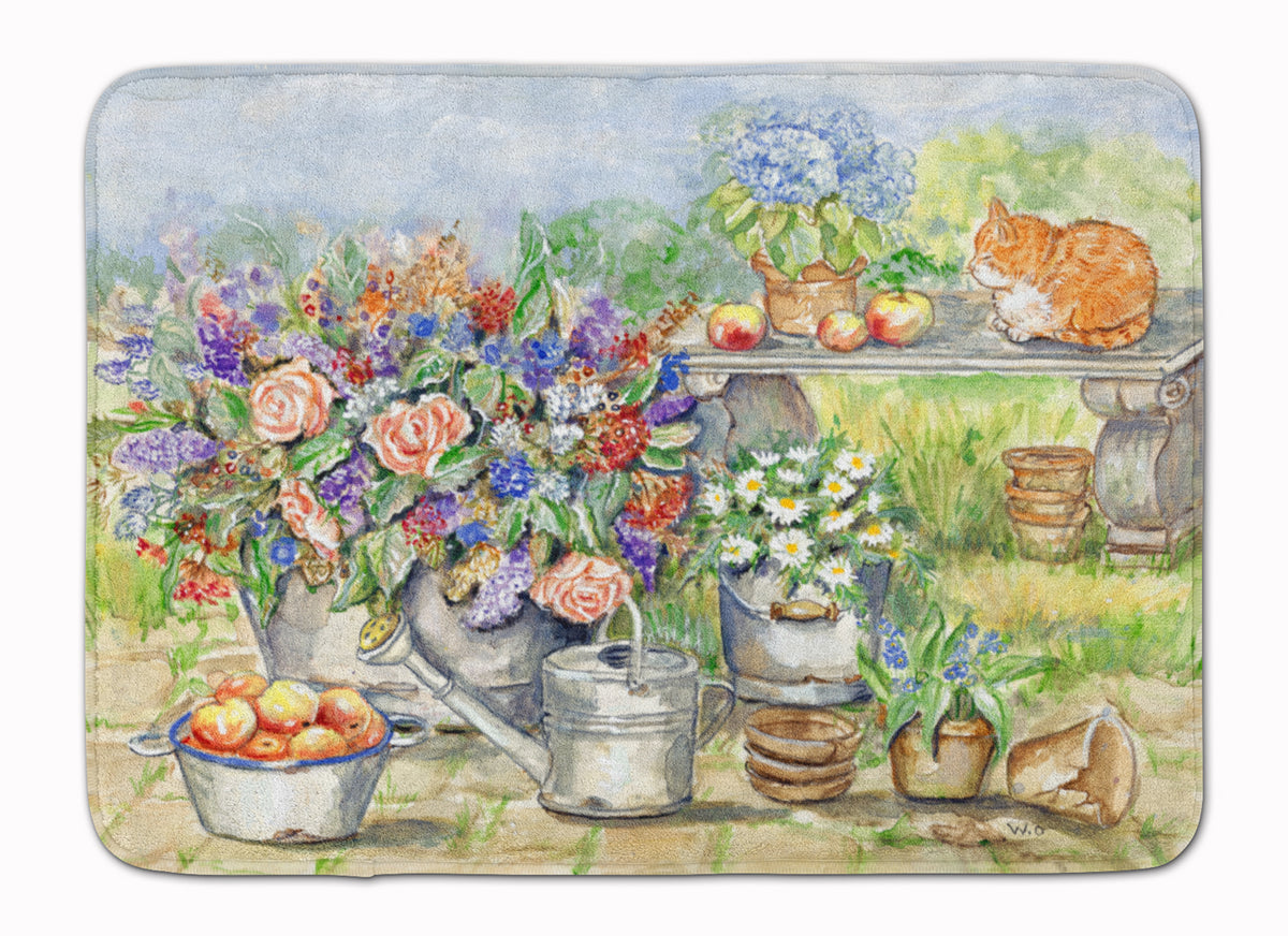 Patio Bouquet and Cat Machine Washable Memory Foam Mat APH3567RUG - the-store.com