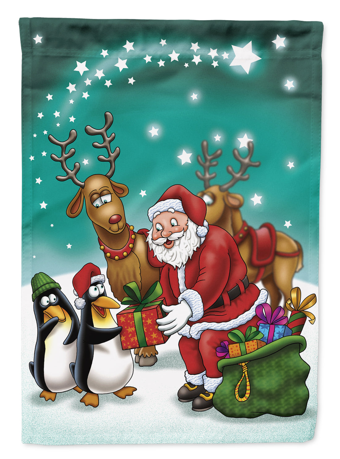 Père Noël Noël avec les pingouins Drapeau Toile Taille Maison APH3872CHF