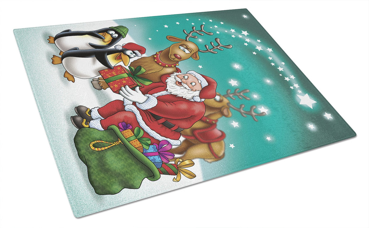 Santa Claus Christmas with the penguins Glass Cutting Board Large APH3872LCB by Caroline&#39;s Treasures