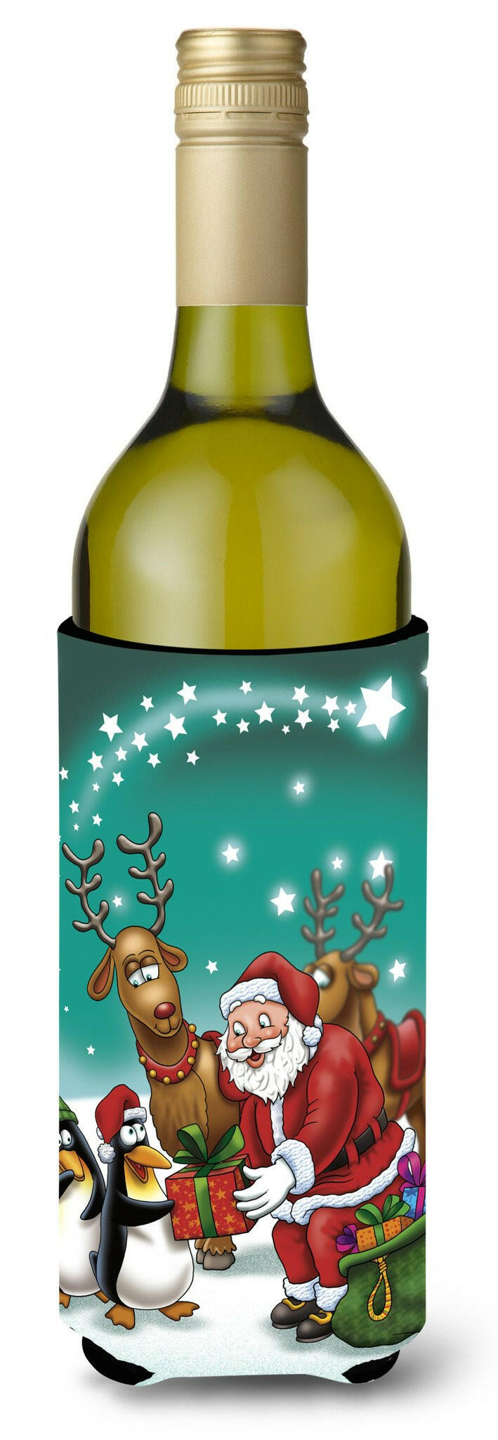 Santa Claus Christmas with the penguins Wine Bottle Beverage Insulator Hugger APH3872LITERK by Caroline&#39;s Treasures