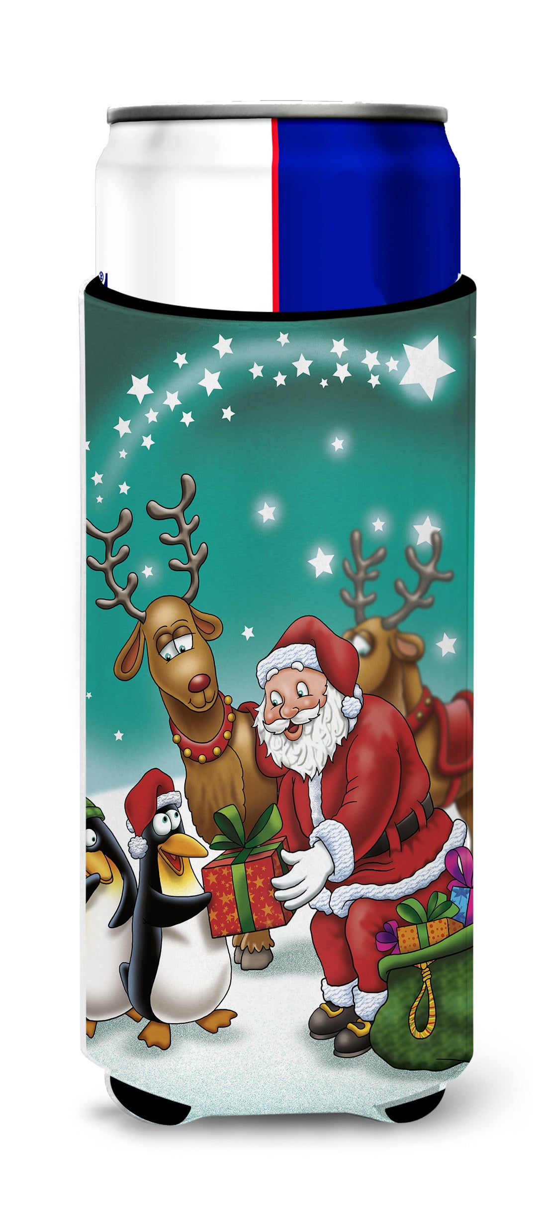 Santa Claus Christmas with the penguins Ultra Beverage Insulators for slim cans APH3872MUK