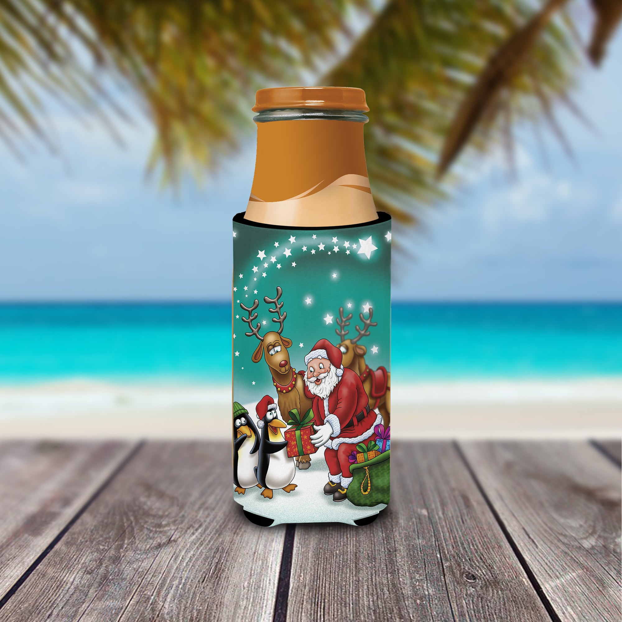 Santa Claus Christmas with the penguins Ultra Beverage Insulators for slim cans APH3872MUK  the-store.com.
