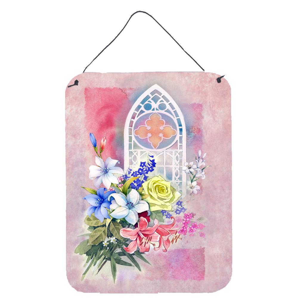 Church Window and Flowers Wall or Door Hanging Prints APH3934DS1216 by Caroline's Treasures