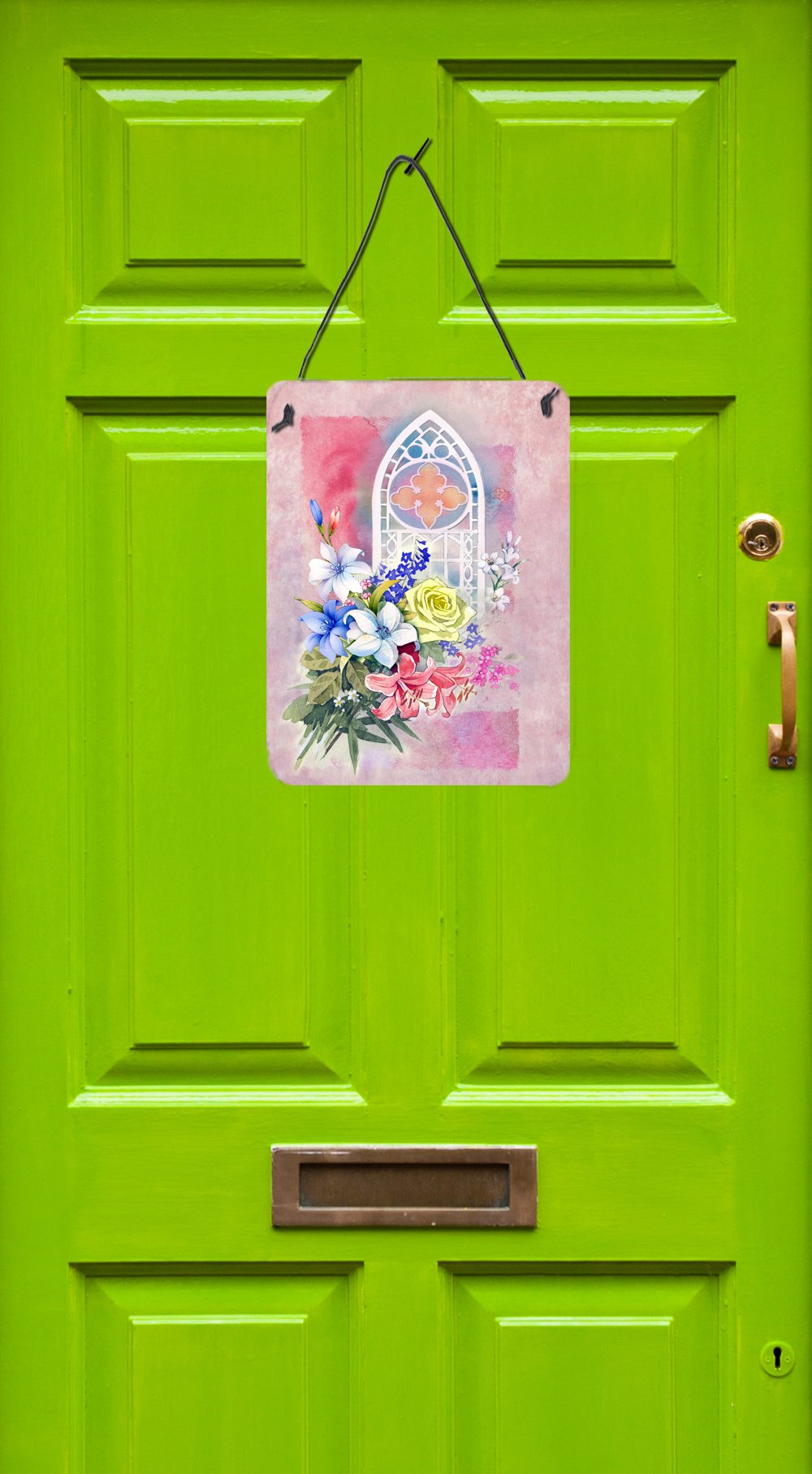 Church Window and Flowers Wall or Door Hanging Prints APH3934DS1216 by Caroline's Treasures