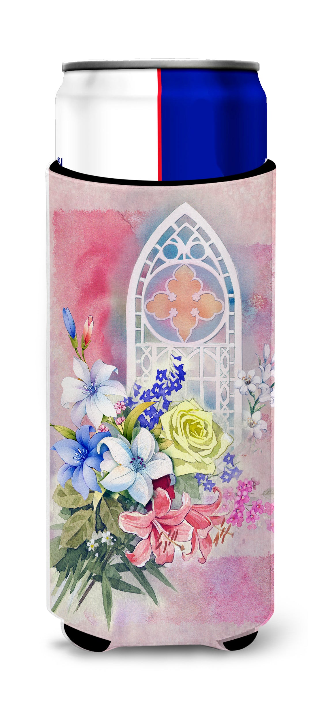 Church Window and Flowers  Ultra Hugger for slim cans APH3934MUK