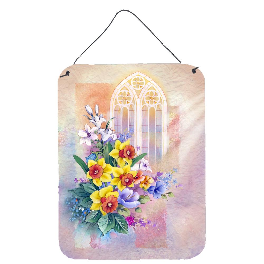 Church Window and Daffodils Wall or Door Hanging Prints APH3935DS1216 by Caroline&#39;s Treasures