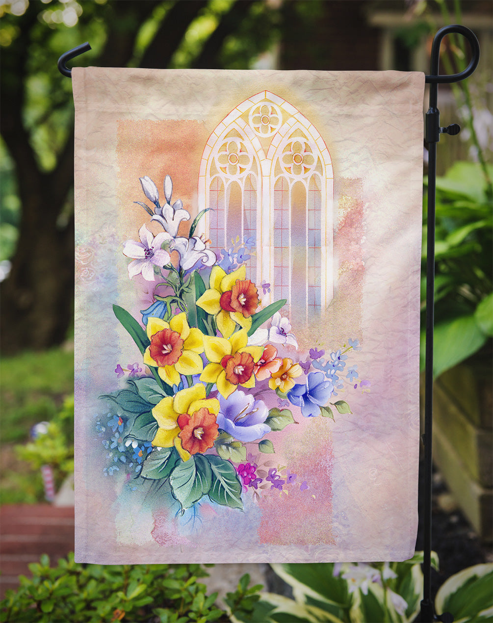 Church Window and Daffodils Flag Garden Size APH3935GF  the-store.com.
