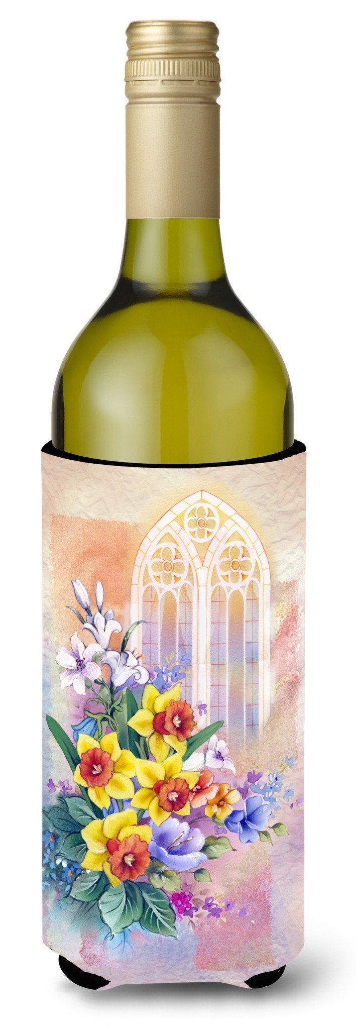 Church Window and Daffodils Wine Bottle Beverge Insulator Hugger APH3935LITERK by Caroline&#39;s Treasures