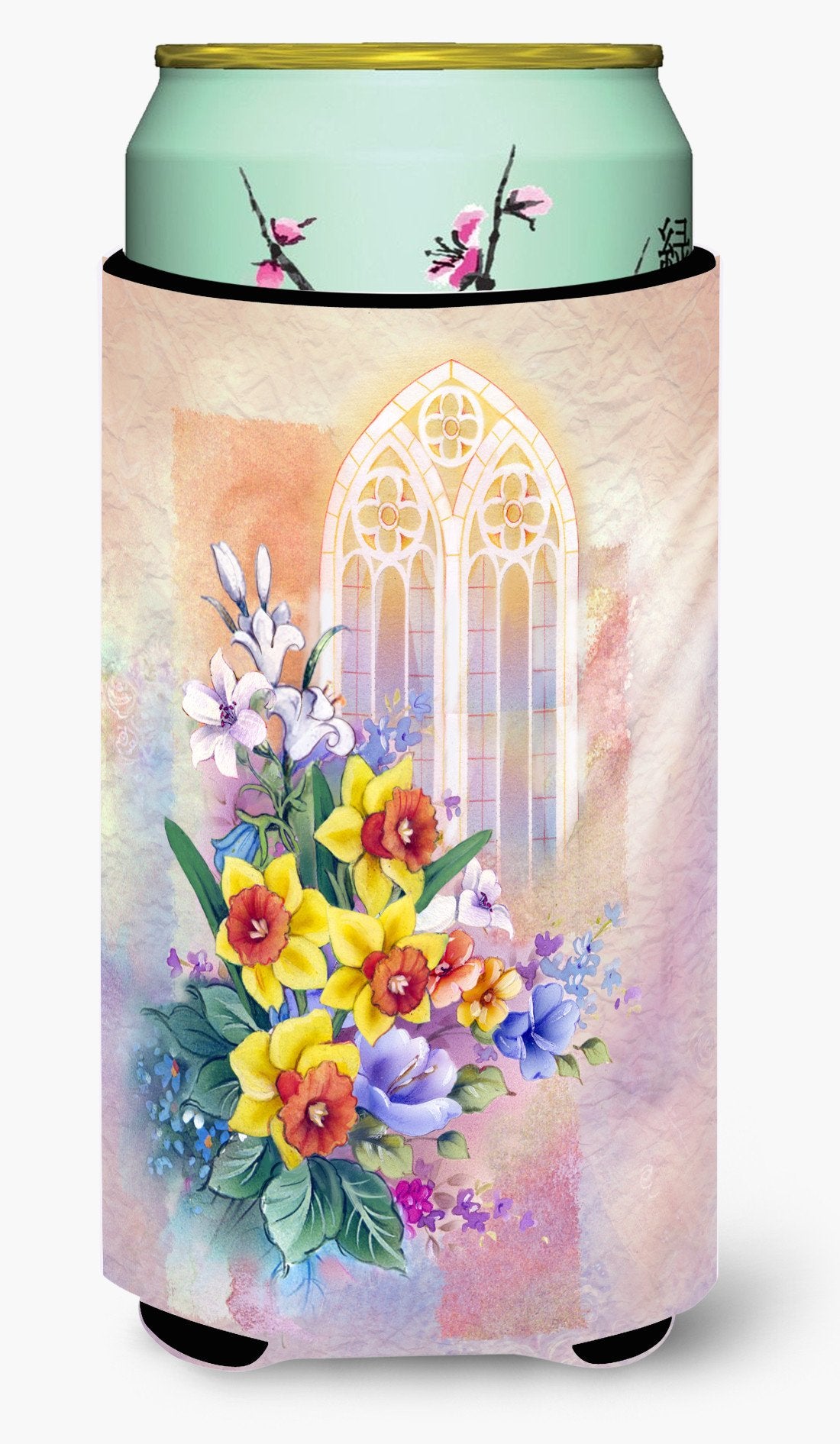 Church Window and Daffodils Tall Boy Beverage Insulator Hugger APH3935TBC by Caroline&#39;s Treasures