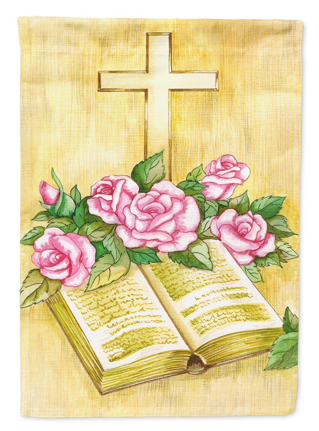 Pâques Croix et Bible avec Roses Drapeau Toile Taille Maison APH4072CHF