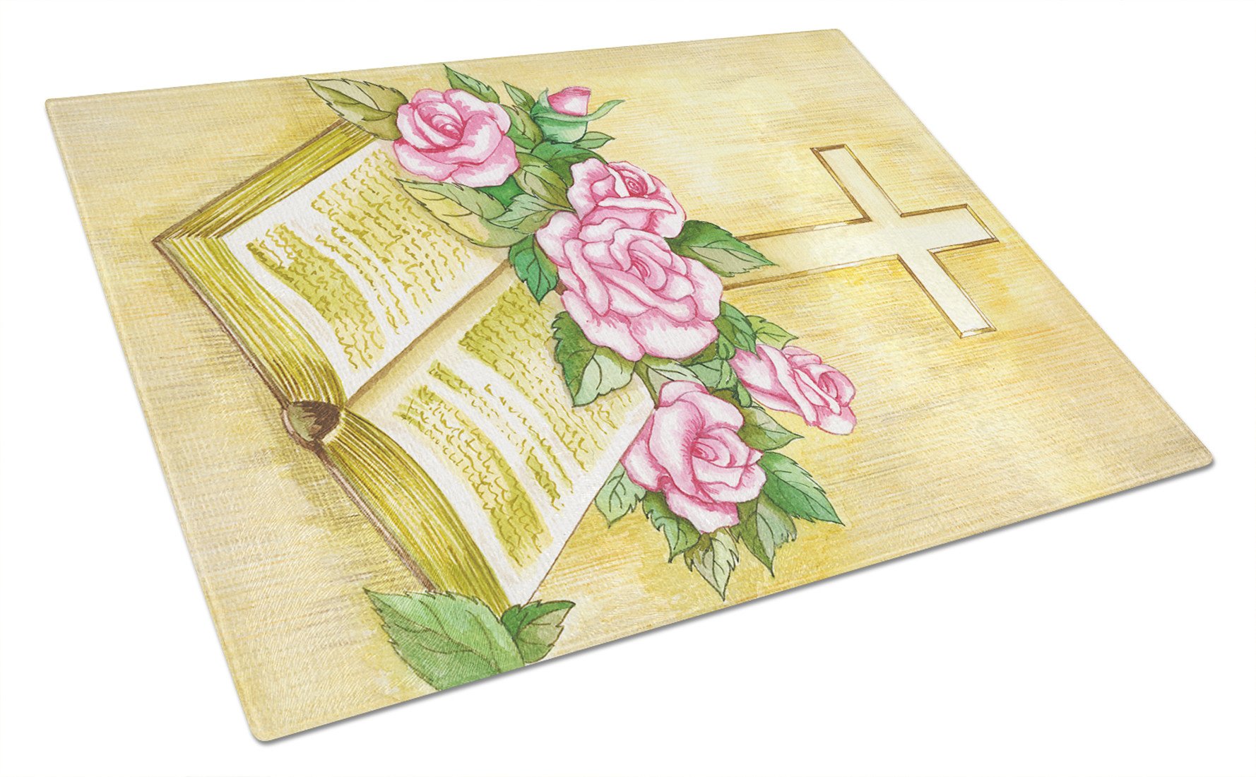 Easter Cross and Bible with Roses Glass Cutting Board Large APH4072LCB by Caroline's Treasures