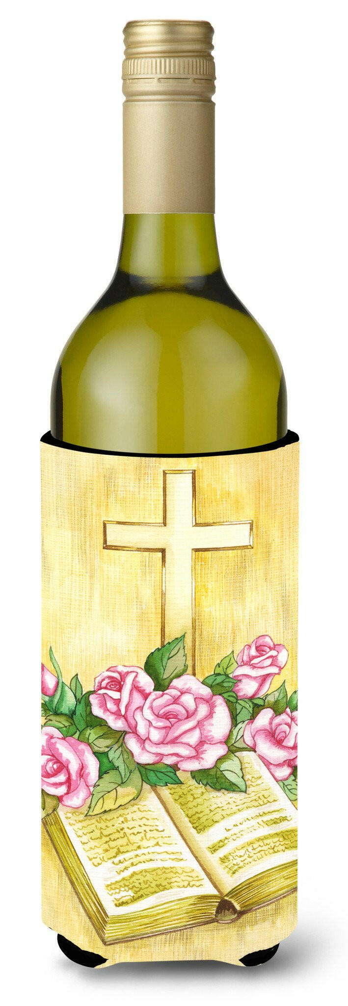 Easter Cross and Bible with Roses Wine Bottle Beverage Insulator Hugger APH4072LITERK by Caroline&#39;s Treasures