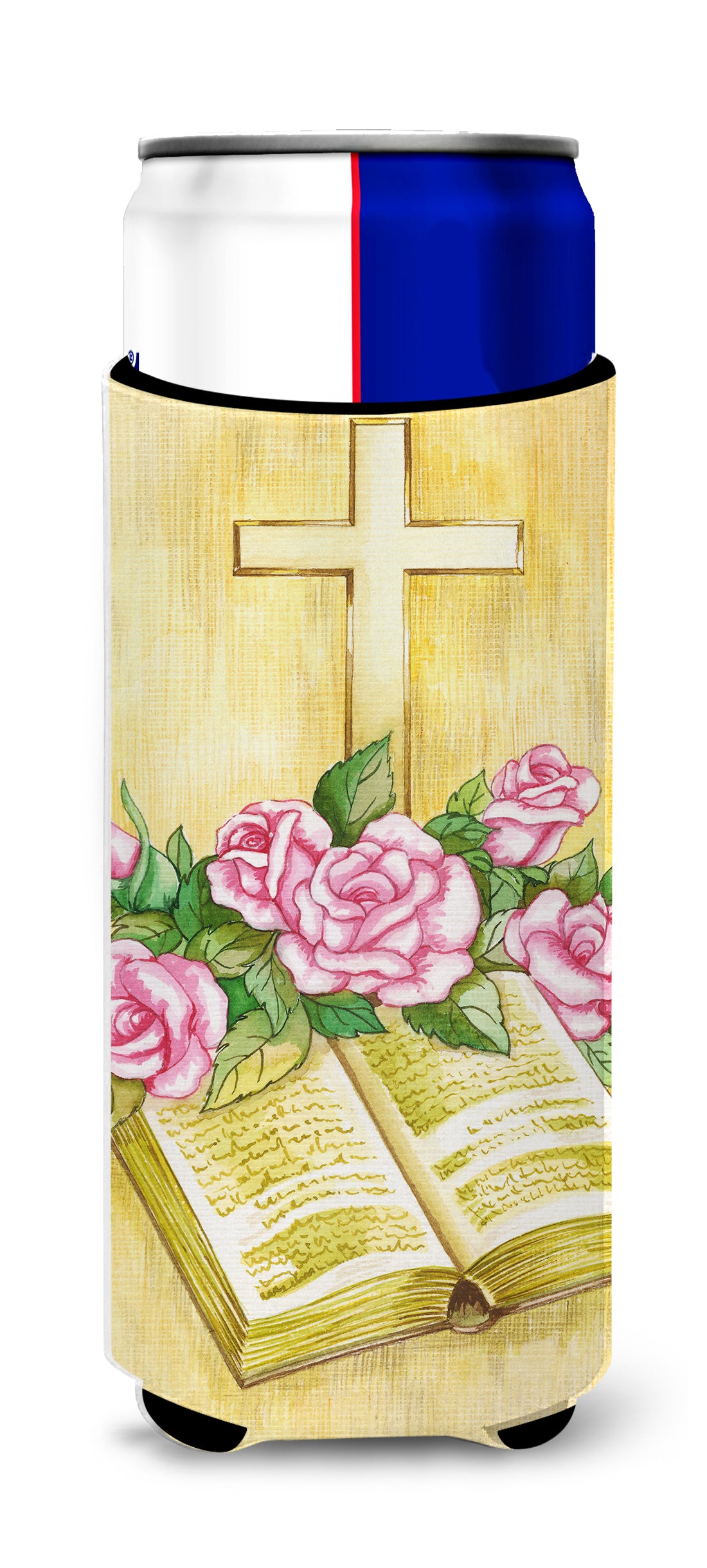Croix de Pâques et Bible avec Roses Ultra Beverage Isolateurs pour canettes minces APH4072MUK