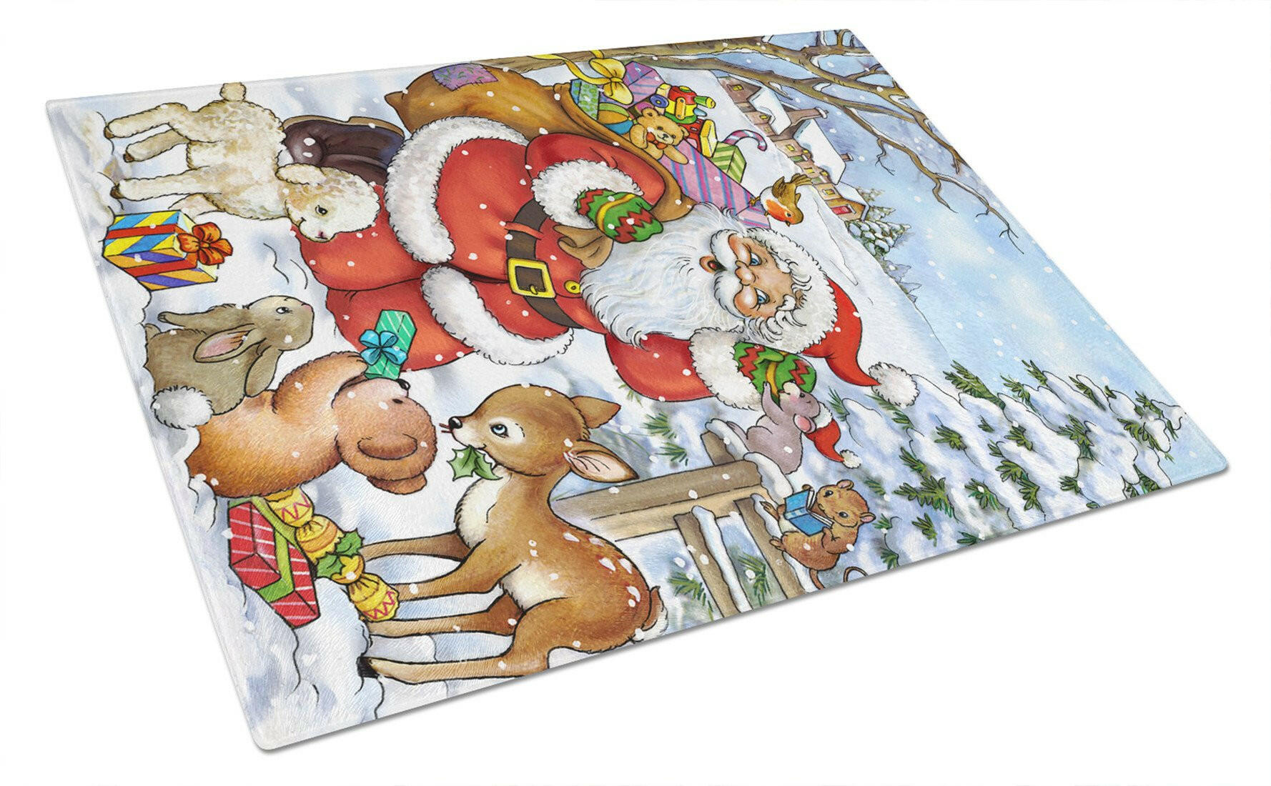 Christmas Santa Forrest Friends Glass Cutting Board Large APH4571LCB by Caroline's Treasures