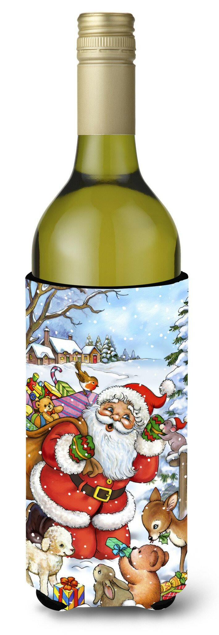 Christmas Santa Forrest Friends Wine Bottle Beverage Insulator Hugger APH4571LITERK by Caroline's Treasures
